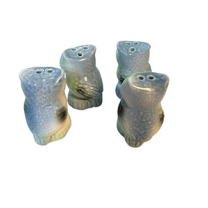 Owl Salt & Pepper Shakers Set of 4 Blue Green Ceramic Vintage Style Kitchen Deco